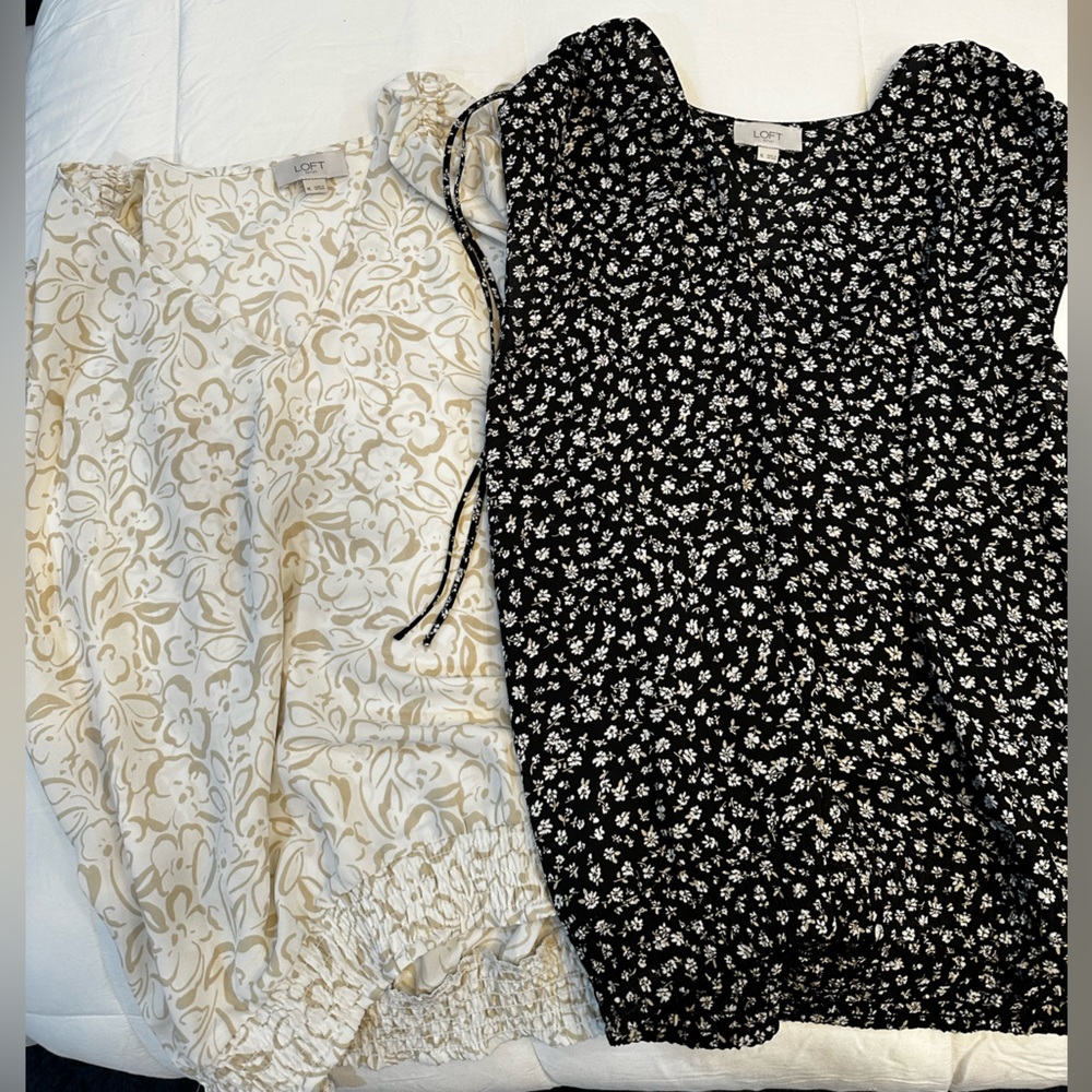 LOFT Black and Cream Floral Blouses